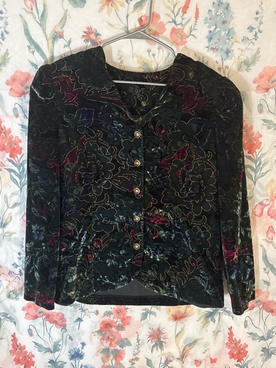 Dramatix Jackets & Blazers - Vintage Velvet Floral Button-Front Jacket in Deep Jewel Tones